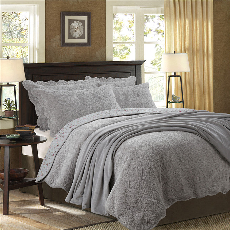 Solid Color Diamond Velvet Four-piece Set Flannel Three-piece Set