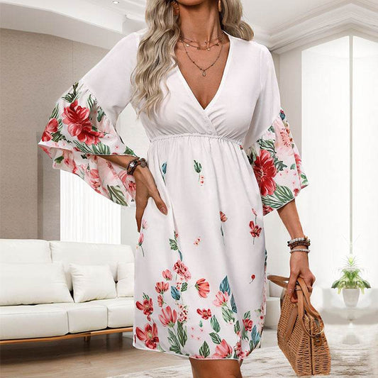 Women's Fashion Half Sleeve Printing Dress - Millivan supplies
