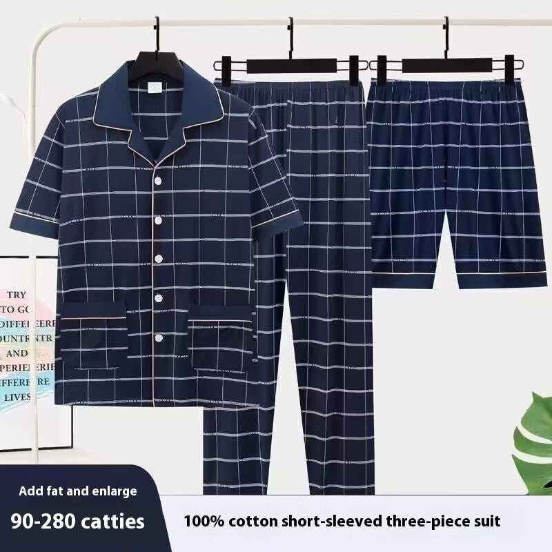Men's Pajama Three-Piece Suit - Adult Short-Sleeve Sleepwear Set