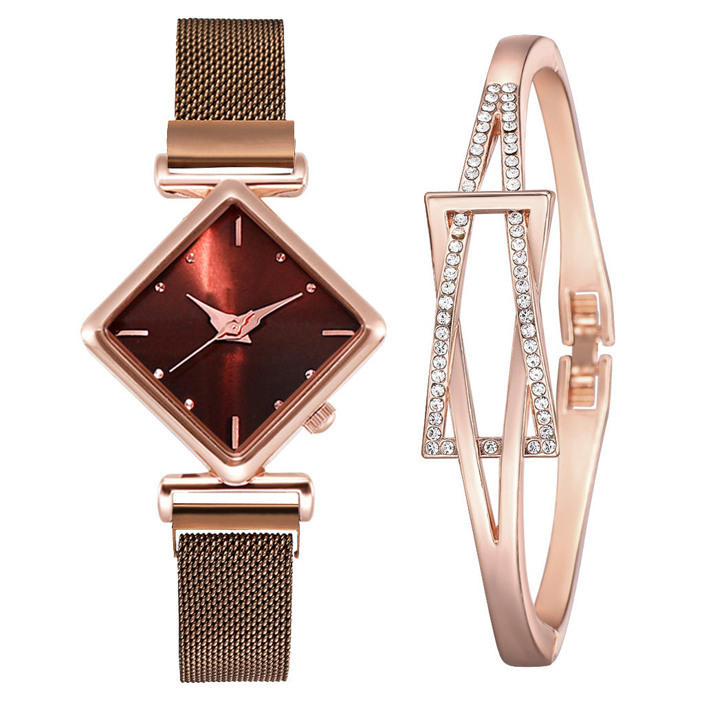 Diamond Watch Bracelet - Elegant Quartz Watch with Textile Strap