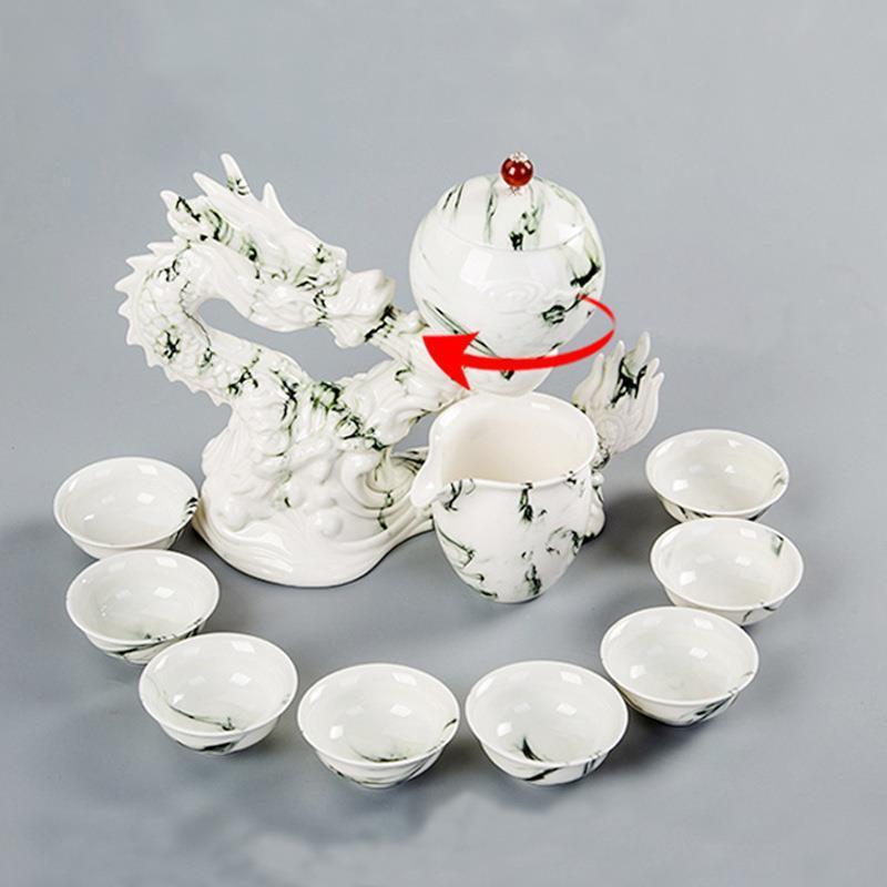 Xianglong Blessing High-end Automatic Tea Set - Purple Sand Hand-painted with 8 Cups
