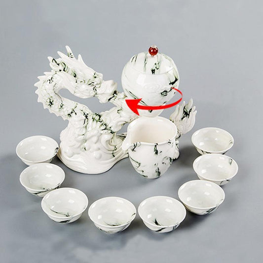 Xianglong Blessing High-end Automatic Tea Set - Purple Sand Hand-painted with 8 Cups