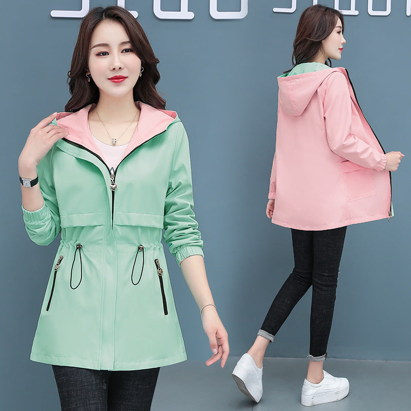 Women's New Double-Sided Windbreaker with Slim Waist - Adult Casual Jacket
