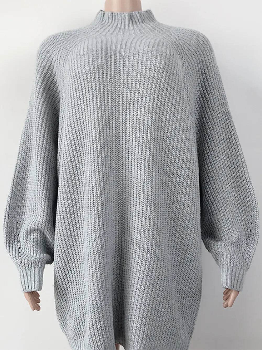 Mock Neck Dropped Shoulder Sweater Dress - Millivan supplies