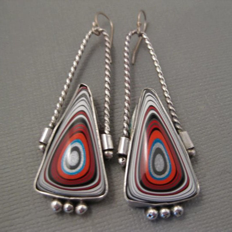 Red Striped Enamel Earrings T Ornament