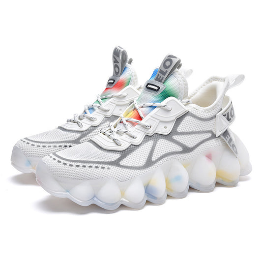 White sneakers with colorful accents on a white background