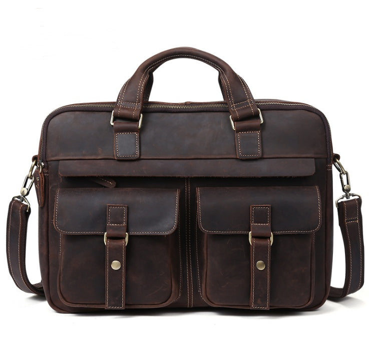 Cartable First-Layer Cowhide Leather Briefcase