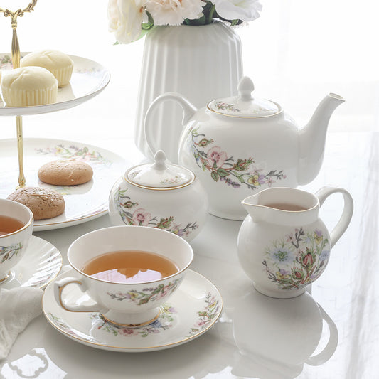 High-end British Afternoon Set European-style Dessert Double Fruit Plate Coffee Cup Saucer Black Tea - Bone China