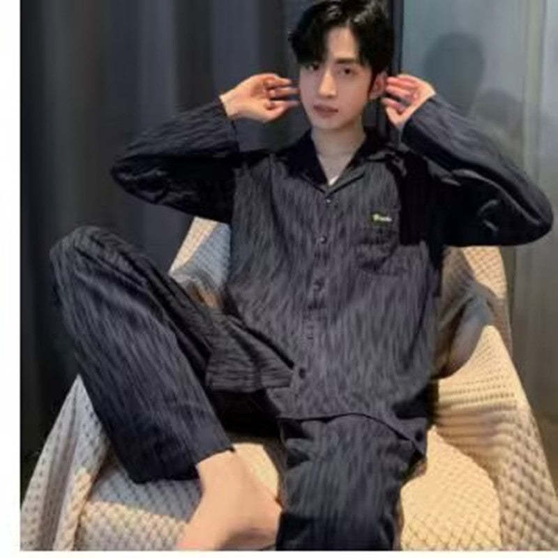 Men's Cotton Pajama Suit - Adult Autumn Winter Long-Sleeve Home Wear