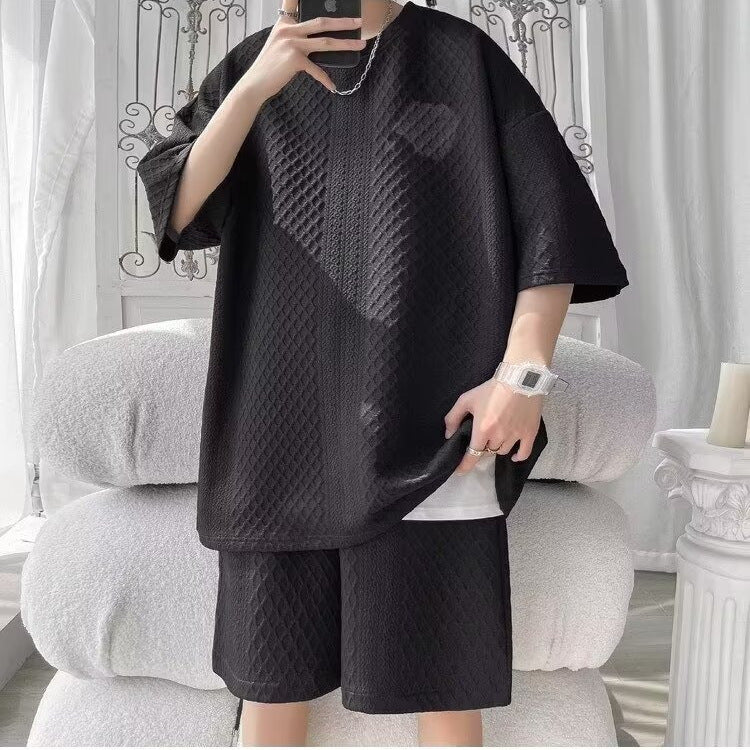 Men's Summer Diamond Lattice Leisure Sports Suit