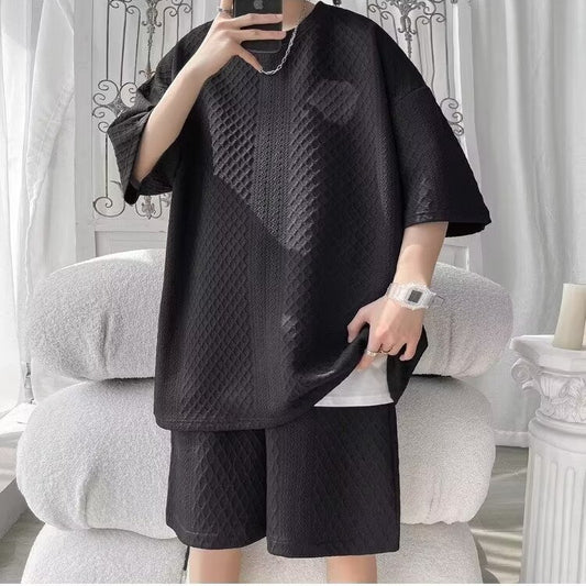 Men's Summer Diamond Lattice Leisure Sports Suit