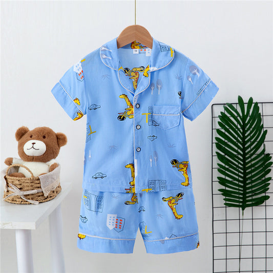 Boys And Girls Faux Silk Cardigan Pajama Short Sleeve Set
