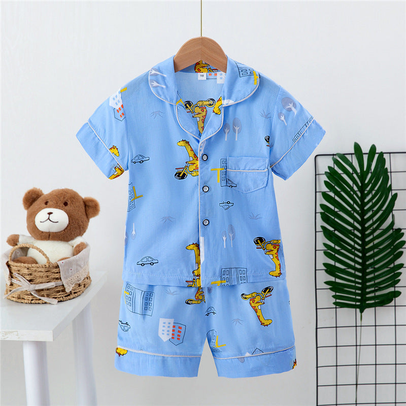 Boys And Girls Faux Silk Cardigan Pajama Short Sleeve Set