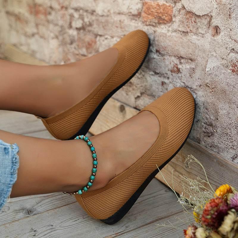 Round Toe Flats Shoes Casual Comfortable Soft Slip On Knit Mesh Shoes For Women - Millivan supplies