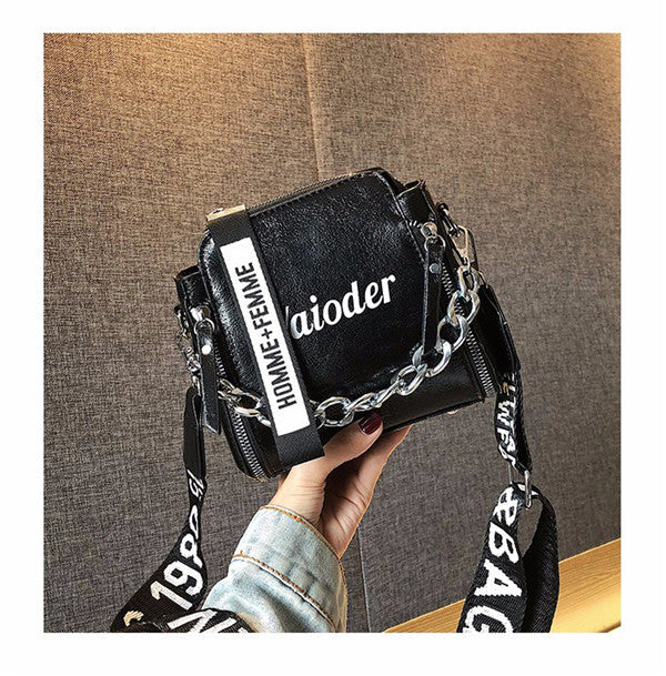 Letter print crossbody bag with wide shoulder strap