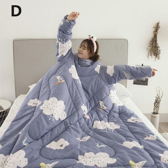 Winter Lazy Quilt with Sleeves - Polyester 1.2×1.6m Wearable Blanket 5 Colors 1350g