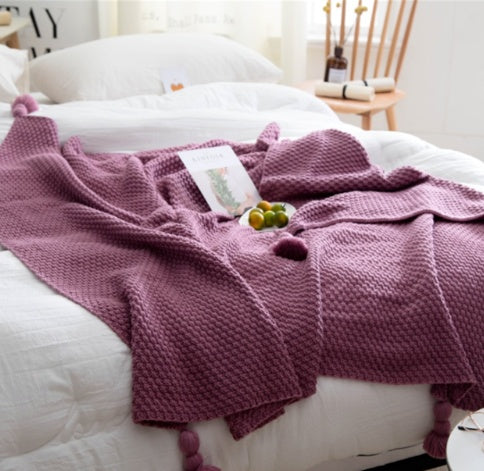 Nordic Fringed Knit Ball Blanket Wool Blanket Office Air Conditioning Lunch Break Shawl Sofa Leisure Blanket - Acrylic 900g
