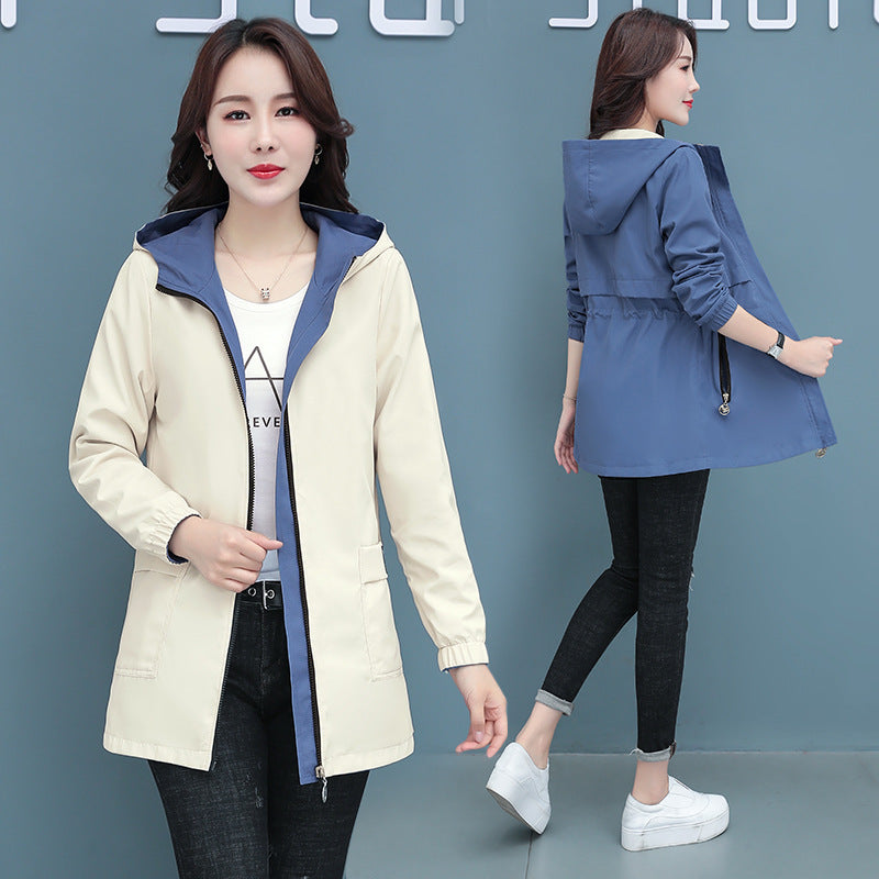 Women's New Double-Sided Windbreaker with Slim Waist - Adult Casual Jacket