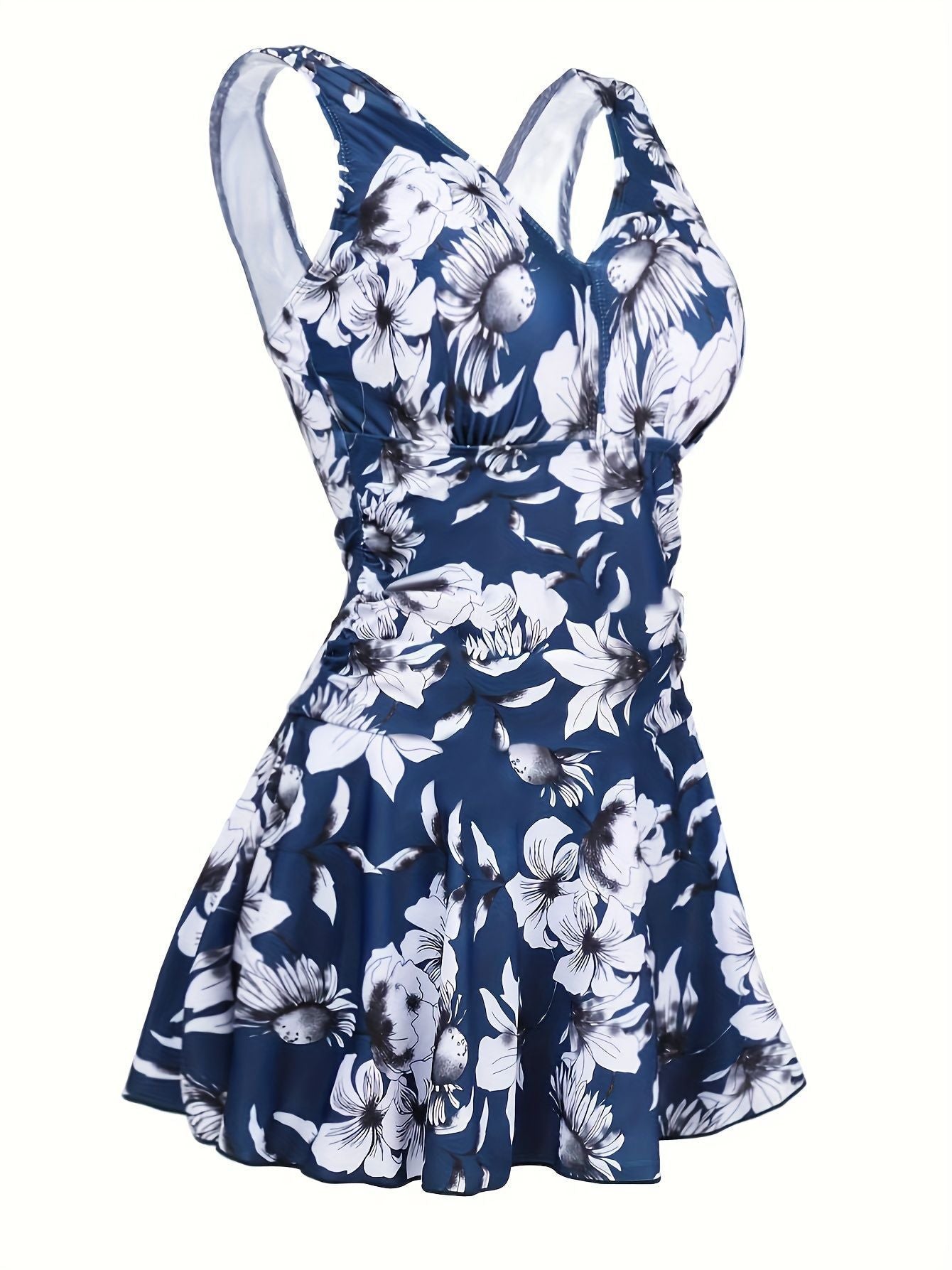 Printed Backless Siamese Swimsuit V-neck