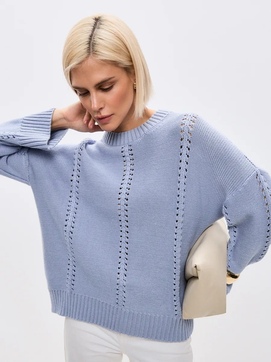 Women's Loose Round Neck Sweater - Adult Idle Style Casual Top