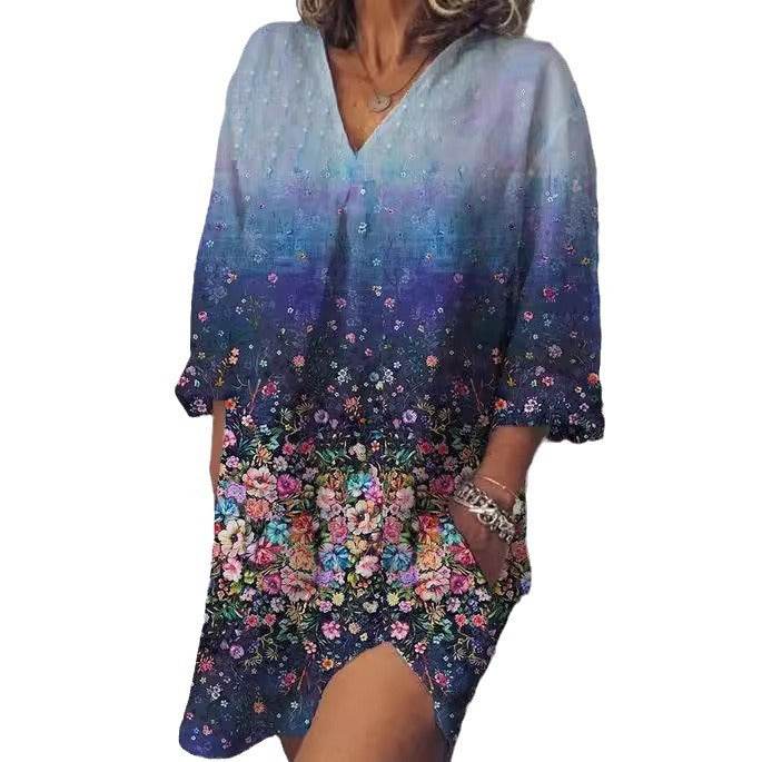 Autumn And Winter Printing Ninth-sleeve Dress - Millivan supplies