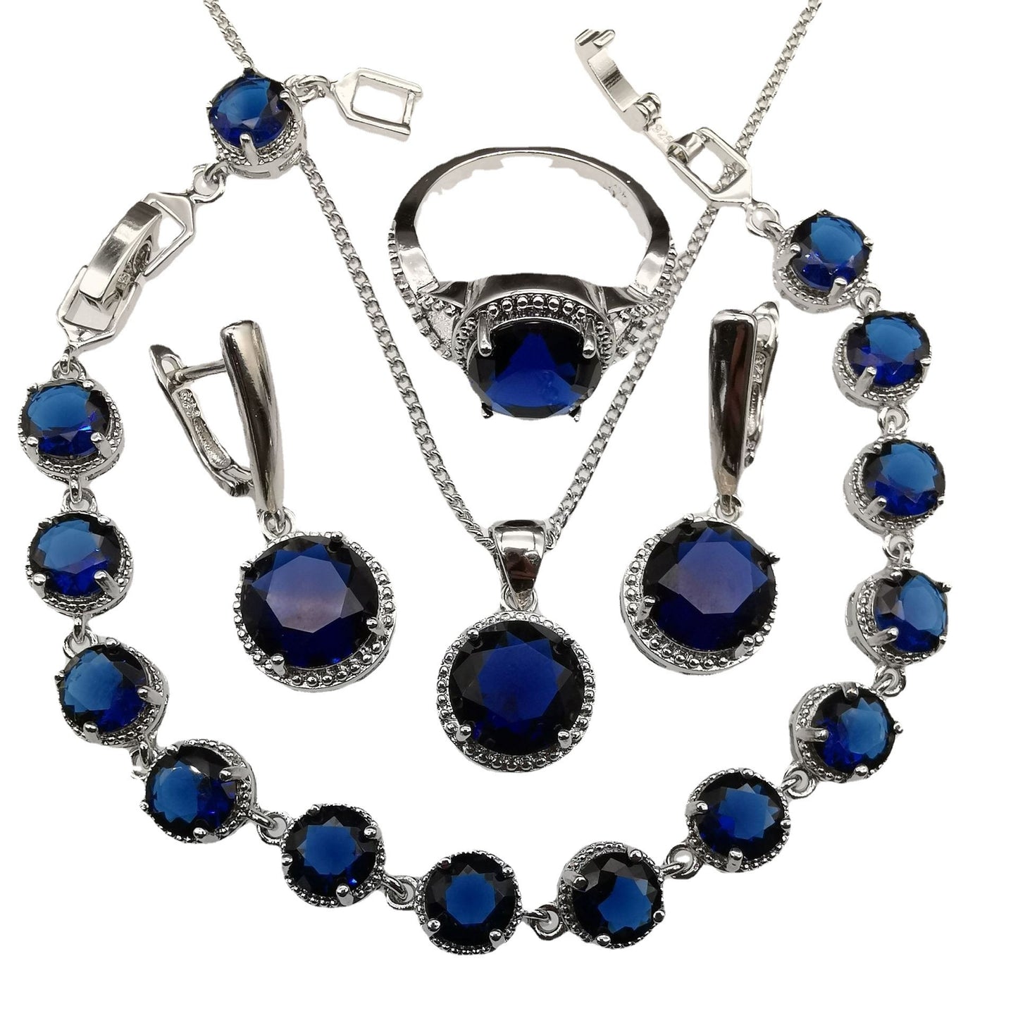 Women's Diamond Jewelry Set - Adult 4-Piece Blue Ring Set Size 10