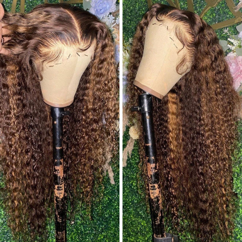 Piano Inter-color Highlight Curly Lace Wig - Hand-Woven Human Hair Wig