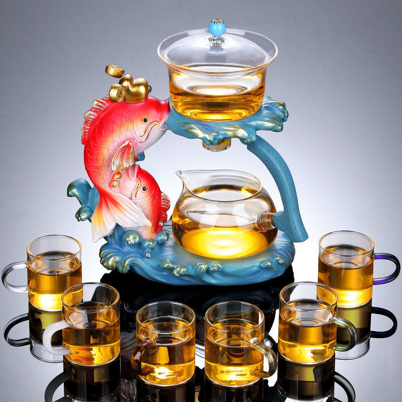 Home Living Room Induction Teapot Glass Automatic Tea Set - Fish Shape Design