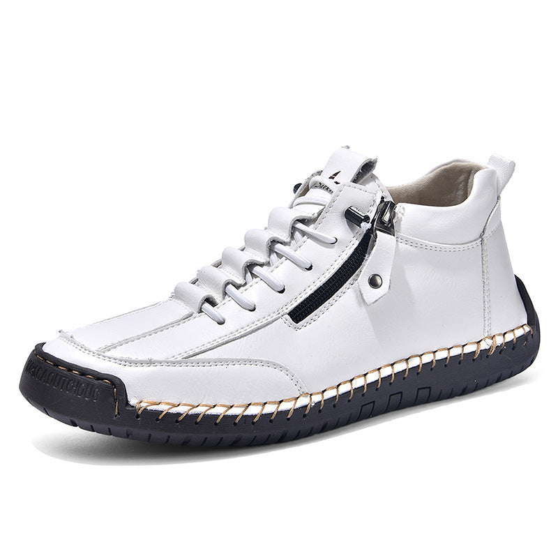 Men's Casual Leather Shoes - Adult Retro High Top White