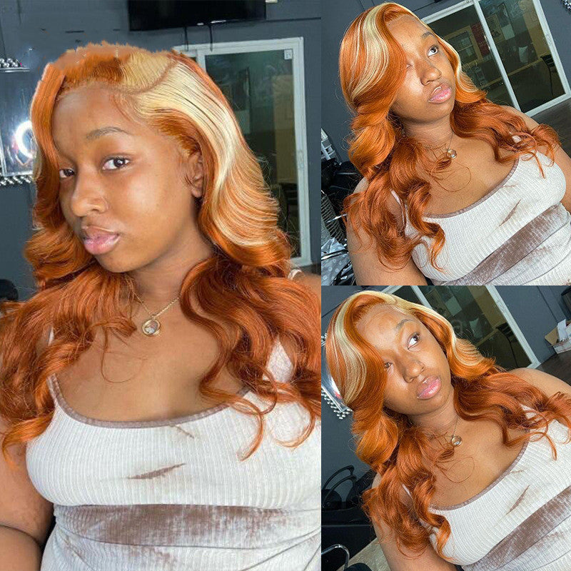 Women's Front Lace Head Cover Wig - 350 Highlights Body Wave Human Hair Multiple Lengths