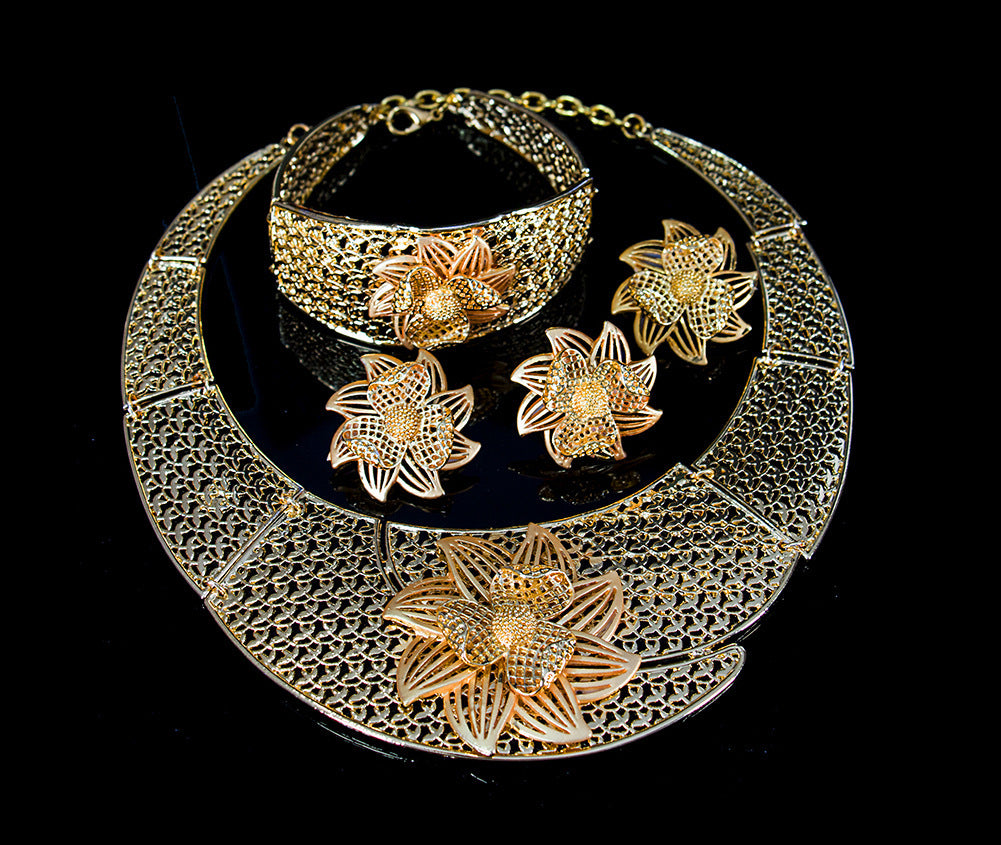 Alloy Jewelry Four-piece Necklace, Bracelet, Earrings, Ring