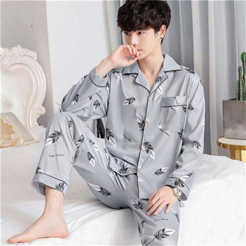 Men's Cotton Pajama Suit - Adult Autumn Winter Long-Sleeve Home Wear