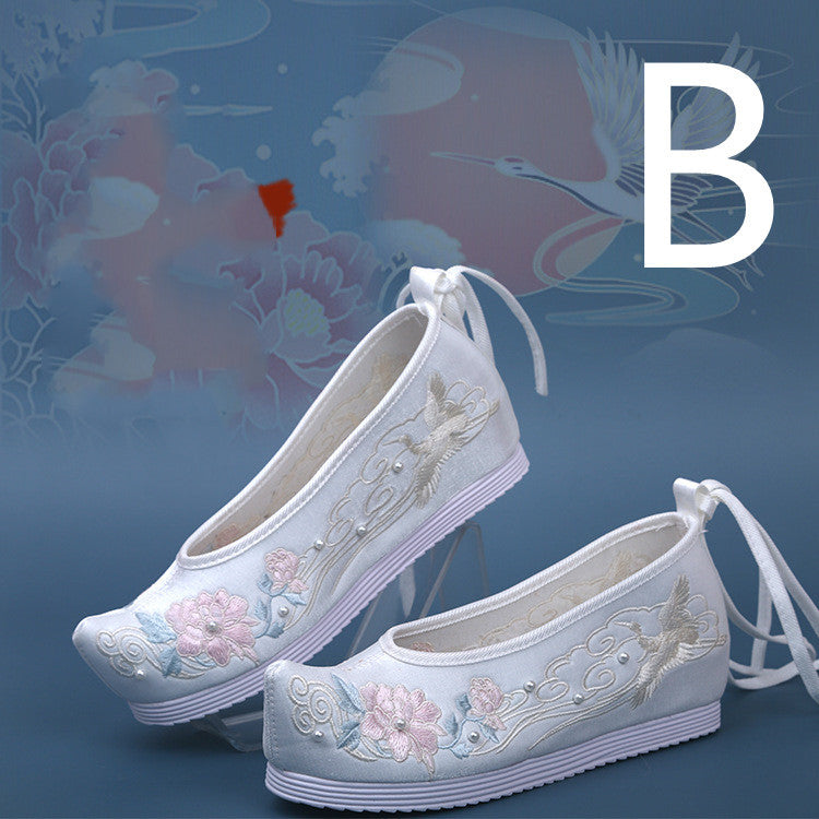 Beaded Hanfu Embroidered Shoes With Wedge Heel Increased And Alice Head