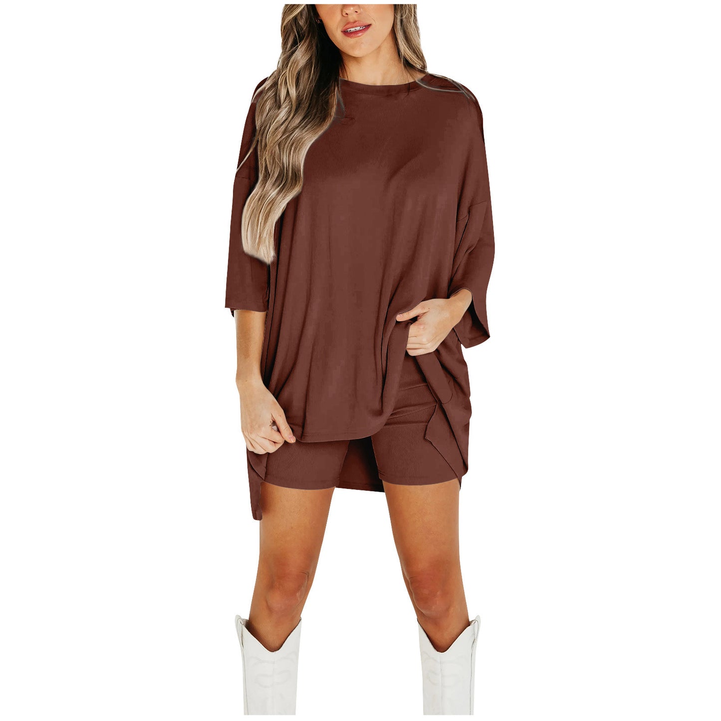 Women's Summer Shorts Suit - Wine Red T-shirt & Pants Set Multiple Sizes