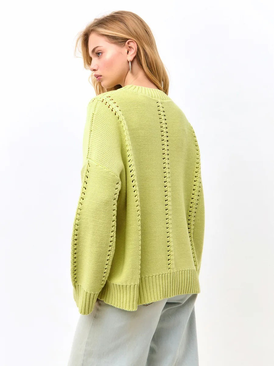 Women's Loose Round Neck Sweater - Adult Idle Style Casual Top