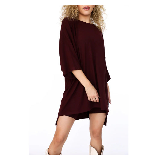 Women's Summer Shorts Suit - Wine Red T-shirt & Pants Set Multiple Sizes