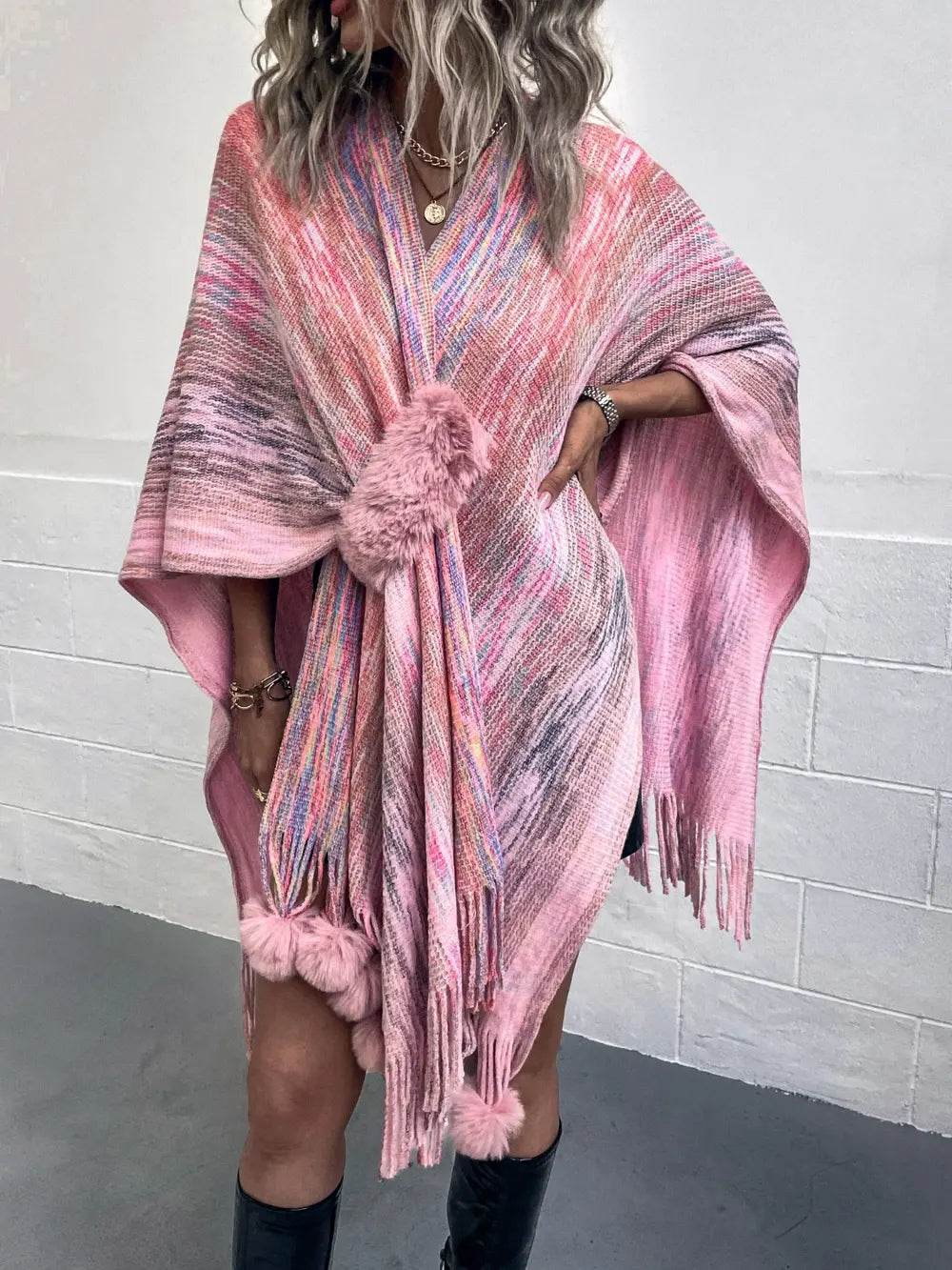 Heathered Fringe Hem Poncho - Millivan supplies