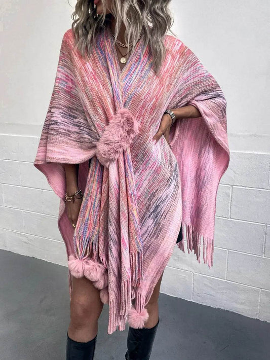 Heathered Fringe Hem Poncho - Millivan supplies