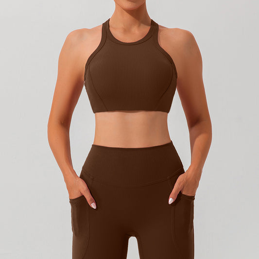 Women's Sling Beautiful Back Thread Yoga Bra - Dark Brown Quick-drying Multiple Sizes