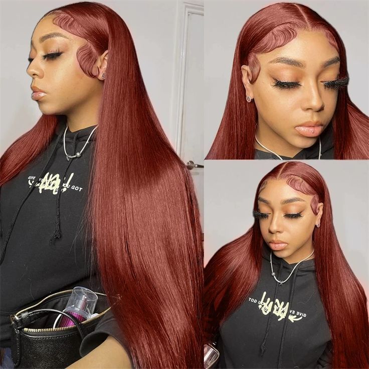 Premium Red Brown Human Hair Wig - 13x4 HD Transparent Lace Front