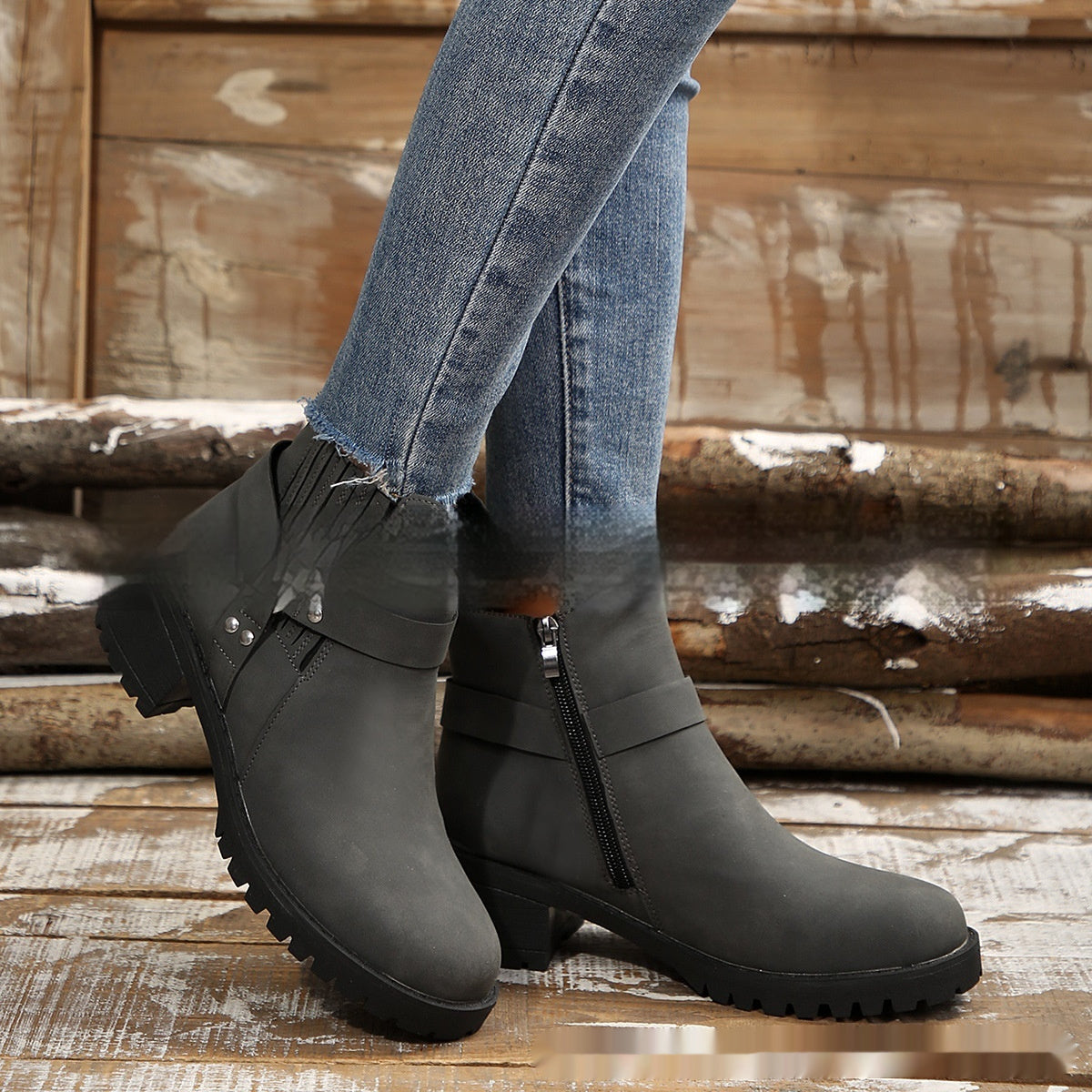 Women's Belt Buckle Ankle Boots - Adult Elastic Band Retaining Ring Boots