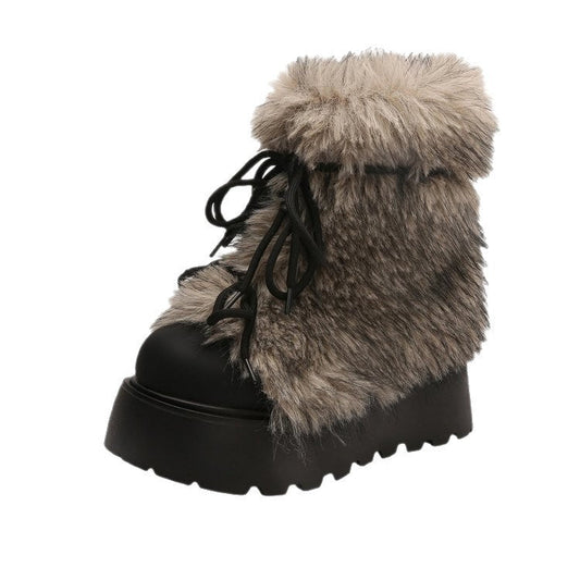 Le Caldus — Faux-Fur Slip-On Lace-Detail Mid-Calf Snow Boots