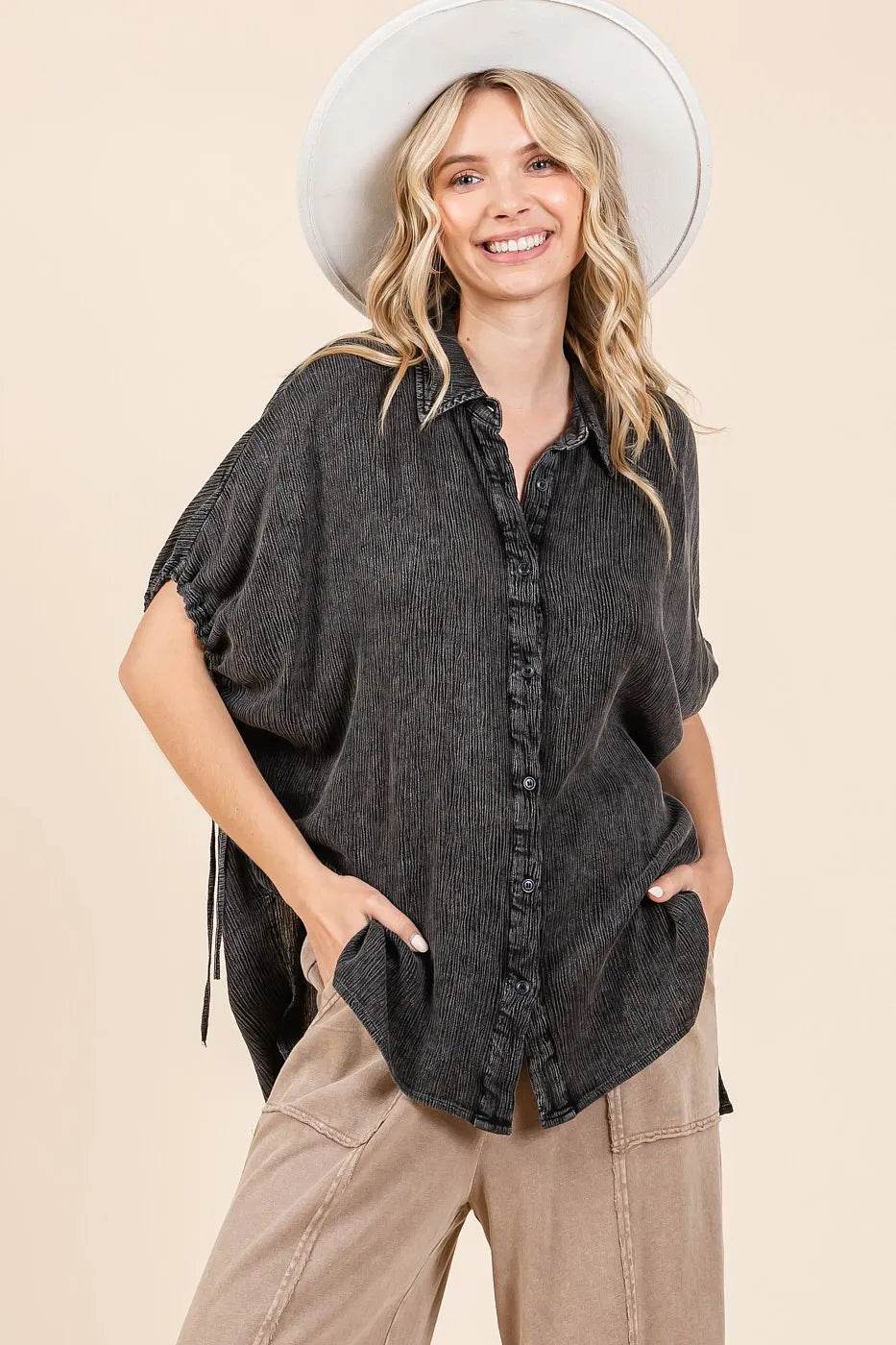 Mittoshop Mineral Wash Loose Fit Button Down Shirt - Millivan supplies