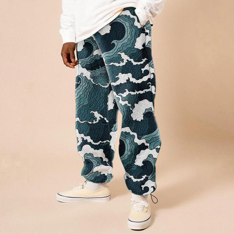 Men's Loose Casual Trousers - Adult Mid Waist Printing Long Pants