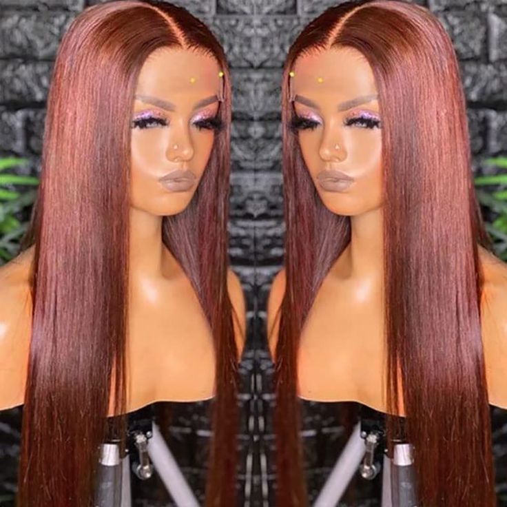 Premium Red Brown Human Hair Wig - 13x4 HD Transparent Lace Front
