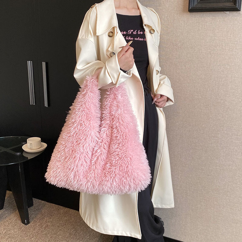 Autumn Winter Plush Handbag - Designer Tote