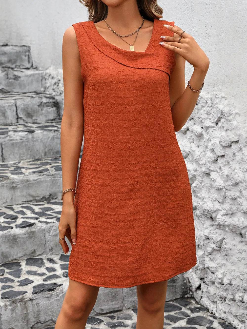 Ivy Lane Asymmetrical Neck Sleeveless Mini Dress - Millivan supplies