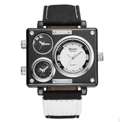 Men's Multi Time Zone Square Canvas Watch