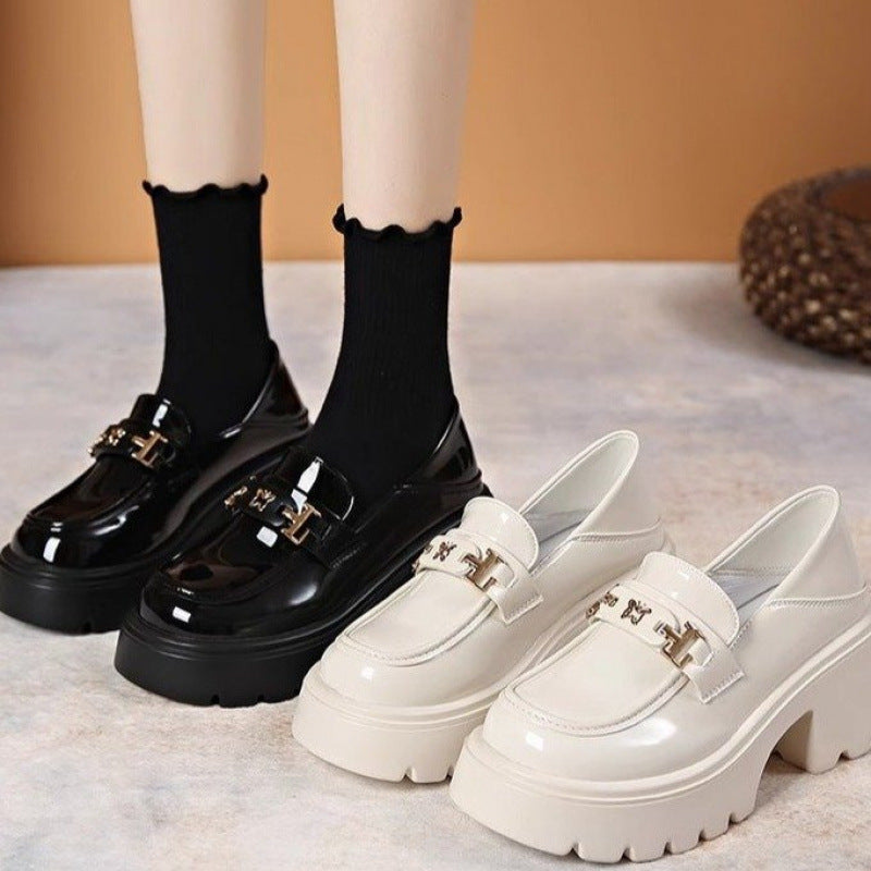 Slip-on Chunky Heel Black Leather Shoes