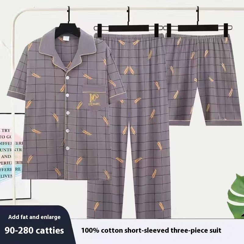Men's Pajama Three-Piece Suit - Adult Short-Sleeve Sleepwear Set